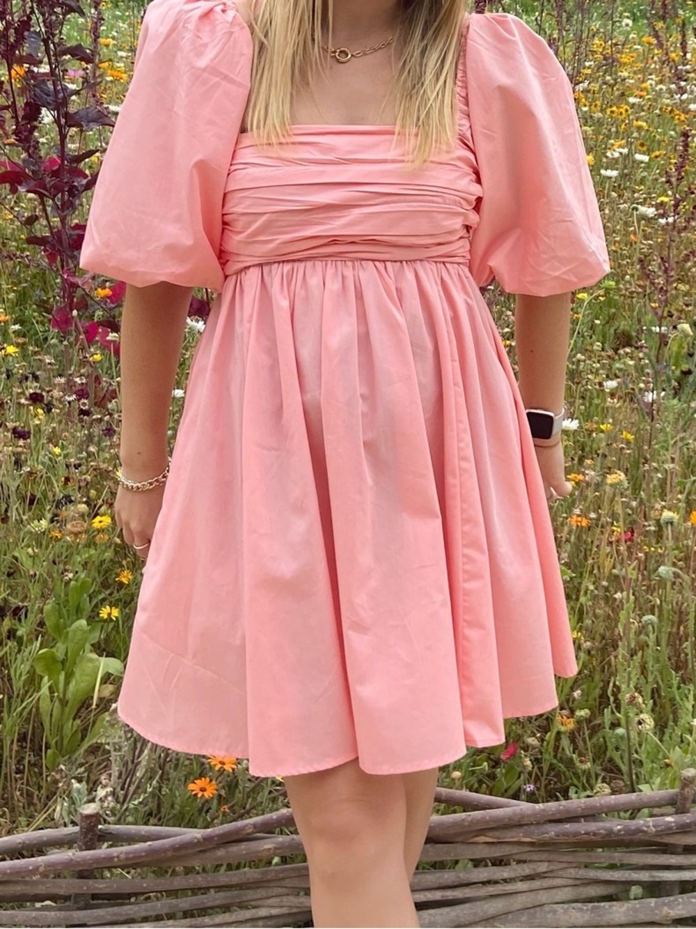Abercrombie & Fitch Emerson Coral-Pink Puff Sleeve Empire Dress